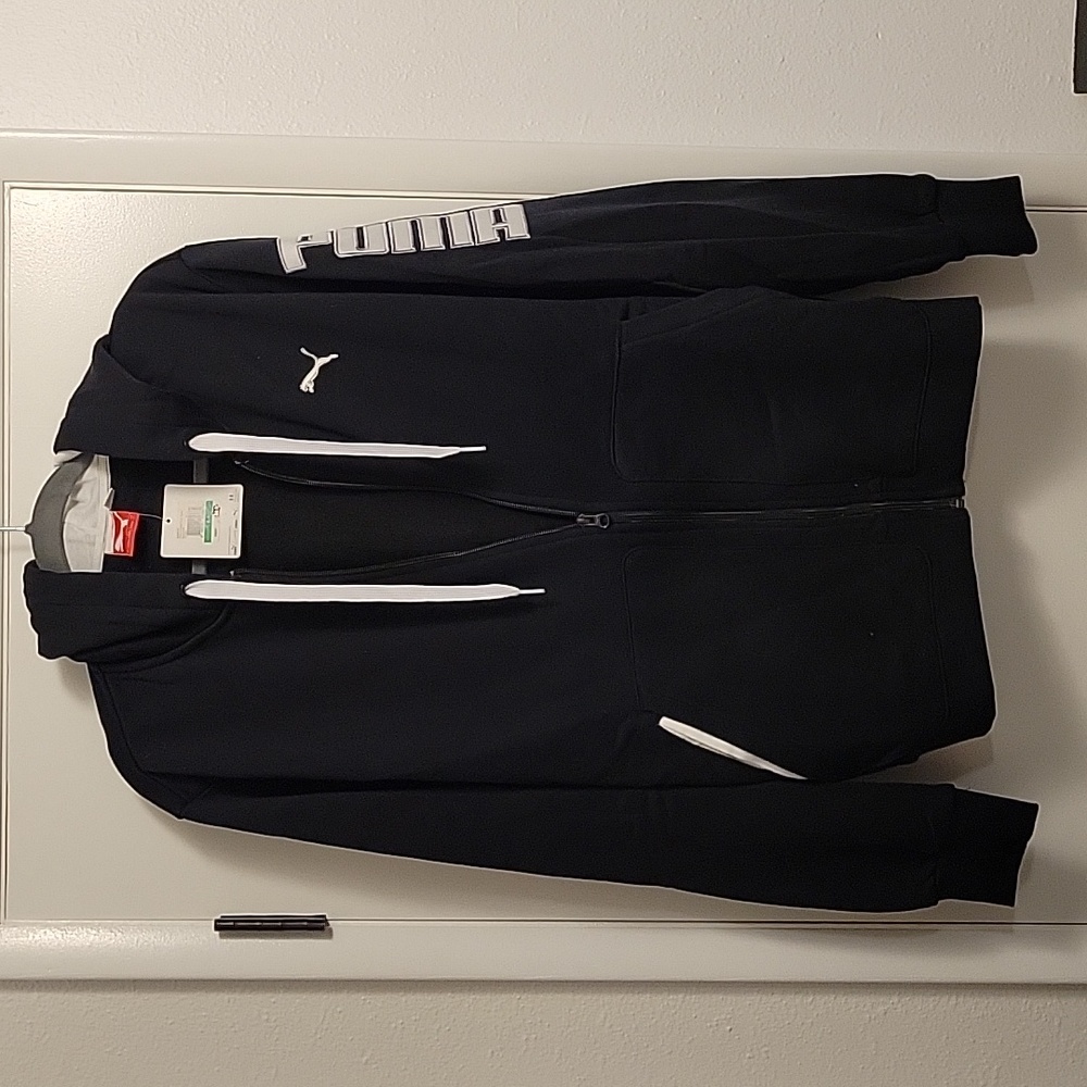 Puma Full Zip Fleece Hooded Track Jacket Black Large NWT